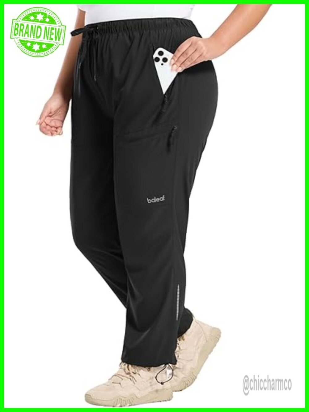 Plus Size Water Resistant Cargo Joggers with Zipper Pockets UPF 50+